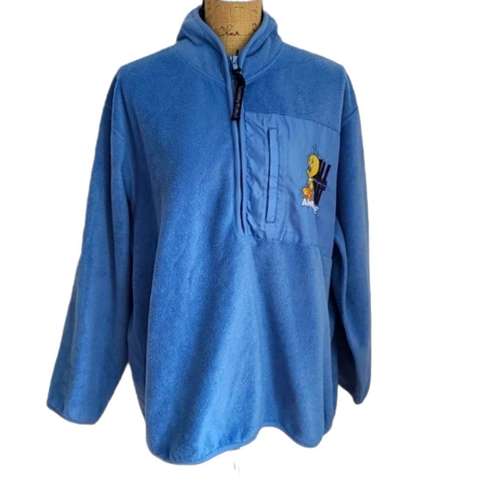 Vintage 90s Y2K Kidcore Looney Tunes Blue Tweety Bird Pullover Fleece